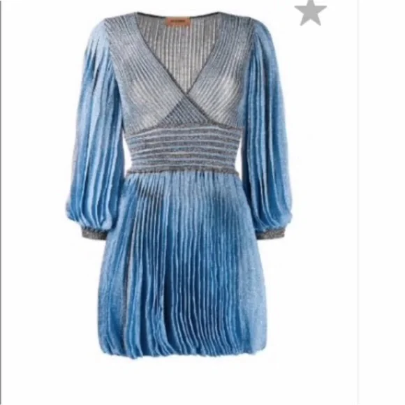 Missoni Blue Grey Shimmer Pleated Mini Dress Sz S - Picture 4 of 8